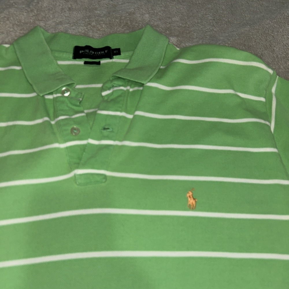 Polo Golf Shirt Mens XL Extra Large Green White Stripe Short Sleeve Ralph Lauren